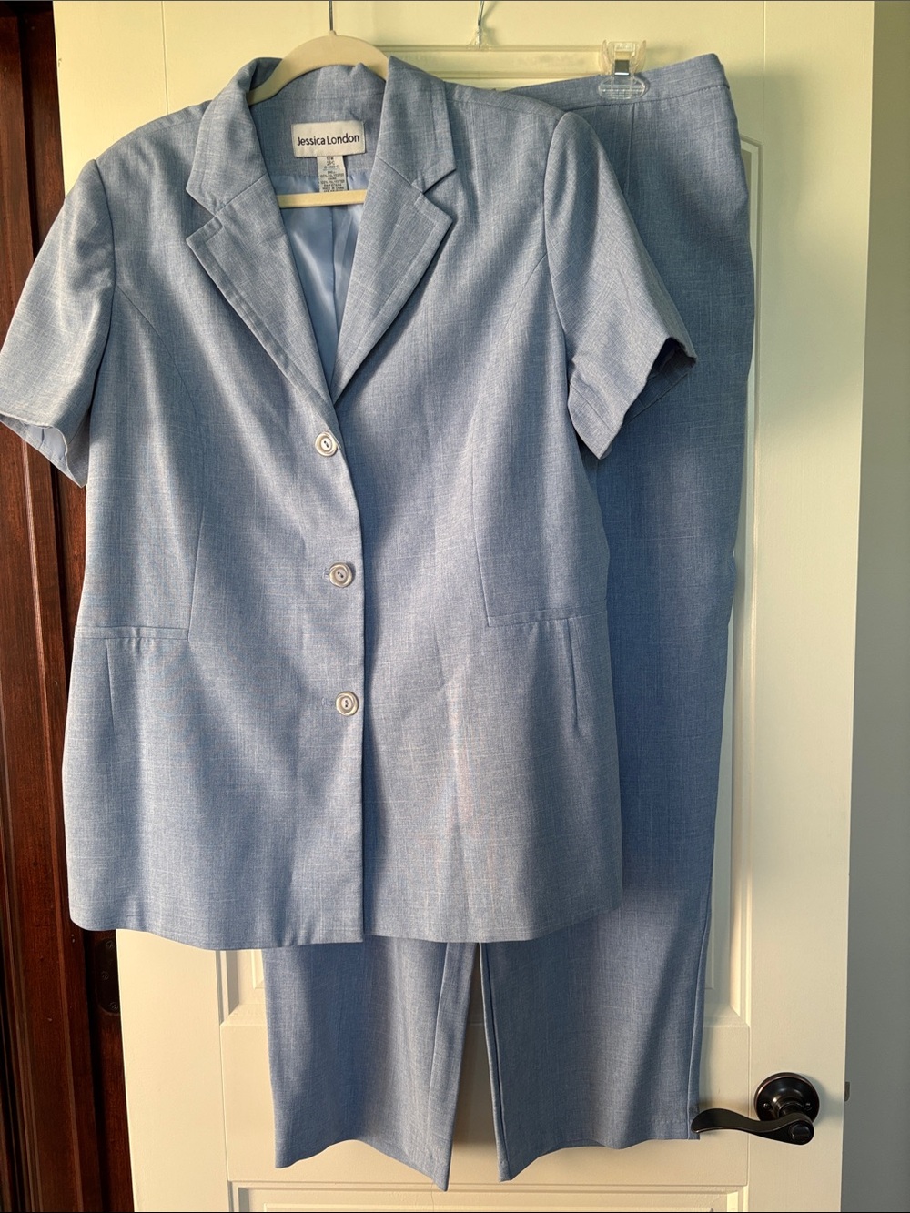 Jessica London Pale Blue Short-Sleeve Blazer and Straight Pants Set